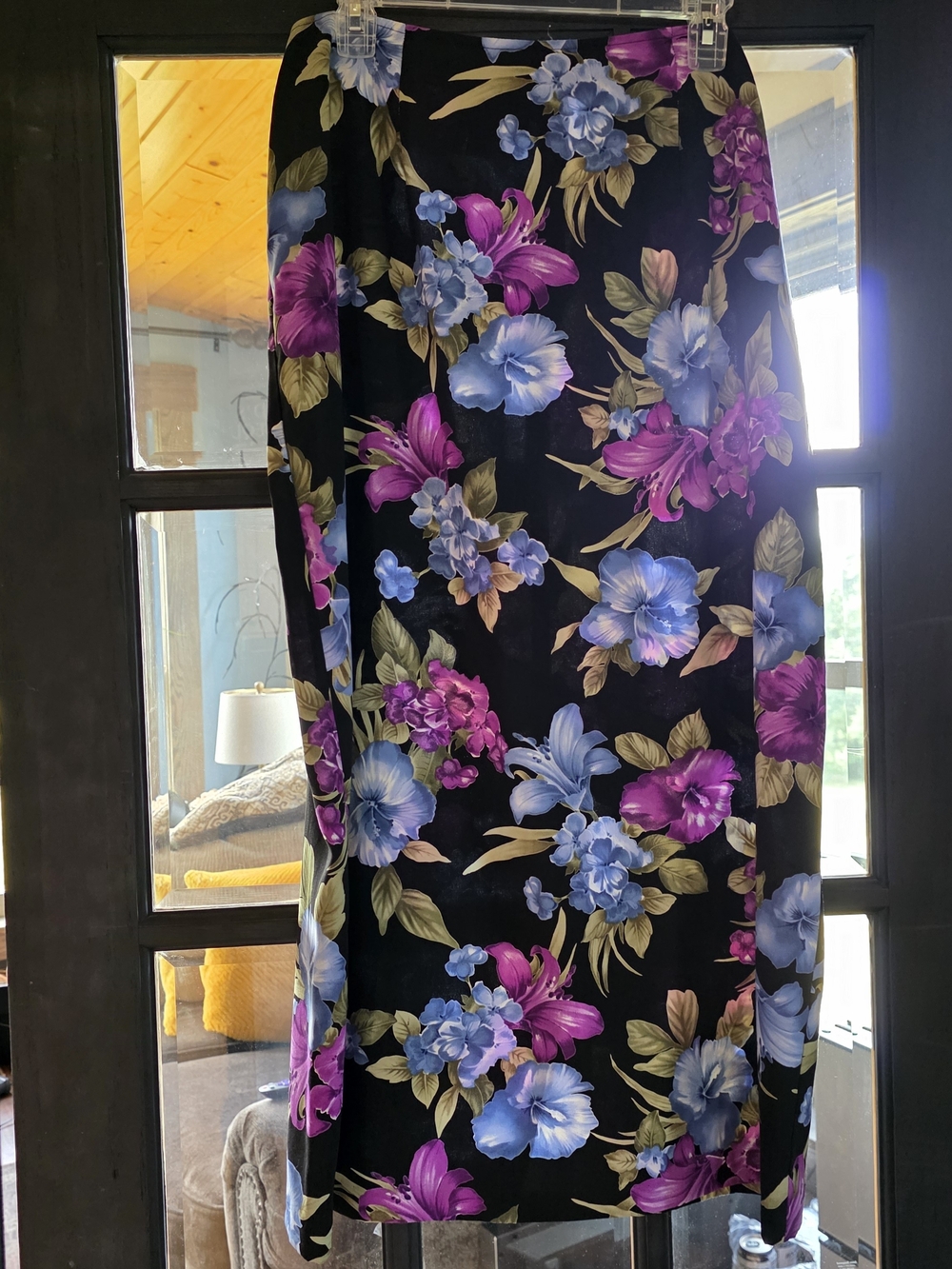 Byer California Black Maxi Skirt with Purple & Blue Floral Print